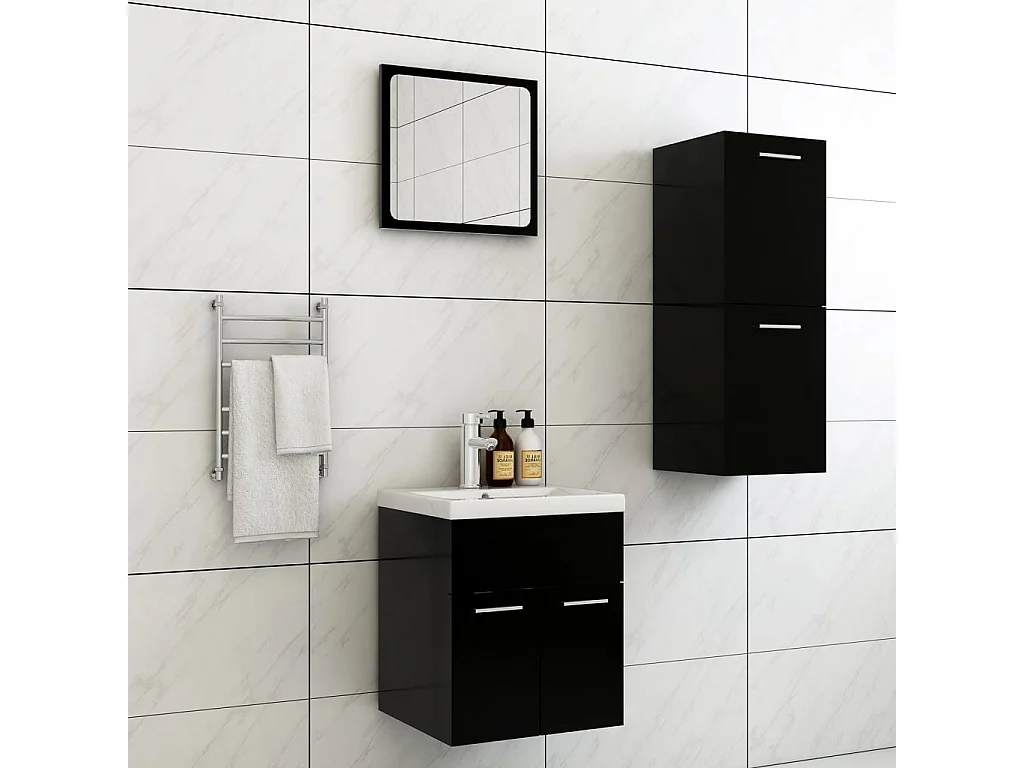 Ensemble de meubles de salle de bain Noir Aggloméré