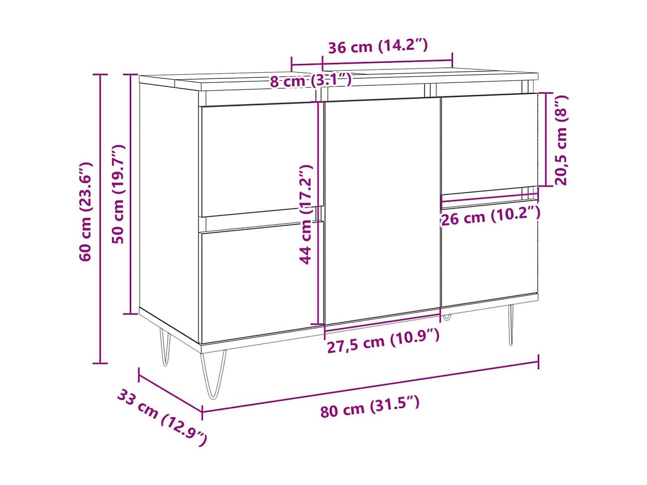 Armoire salle de bain chêne sonoma 80x33x60cm bois d'ingénierie