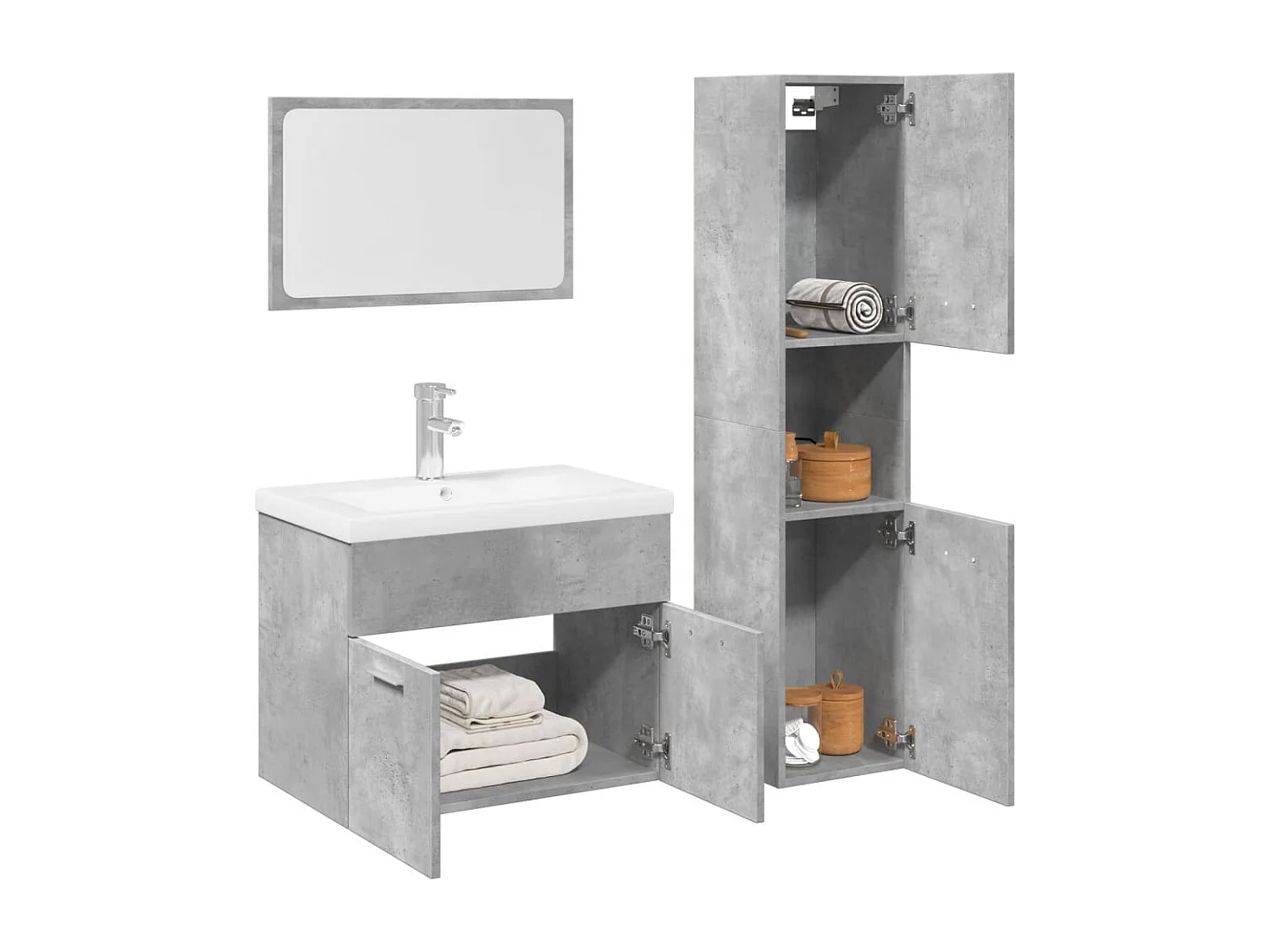 Set di mobili da bagno da 4 pezzi in grigio cemento