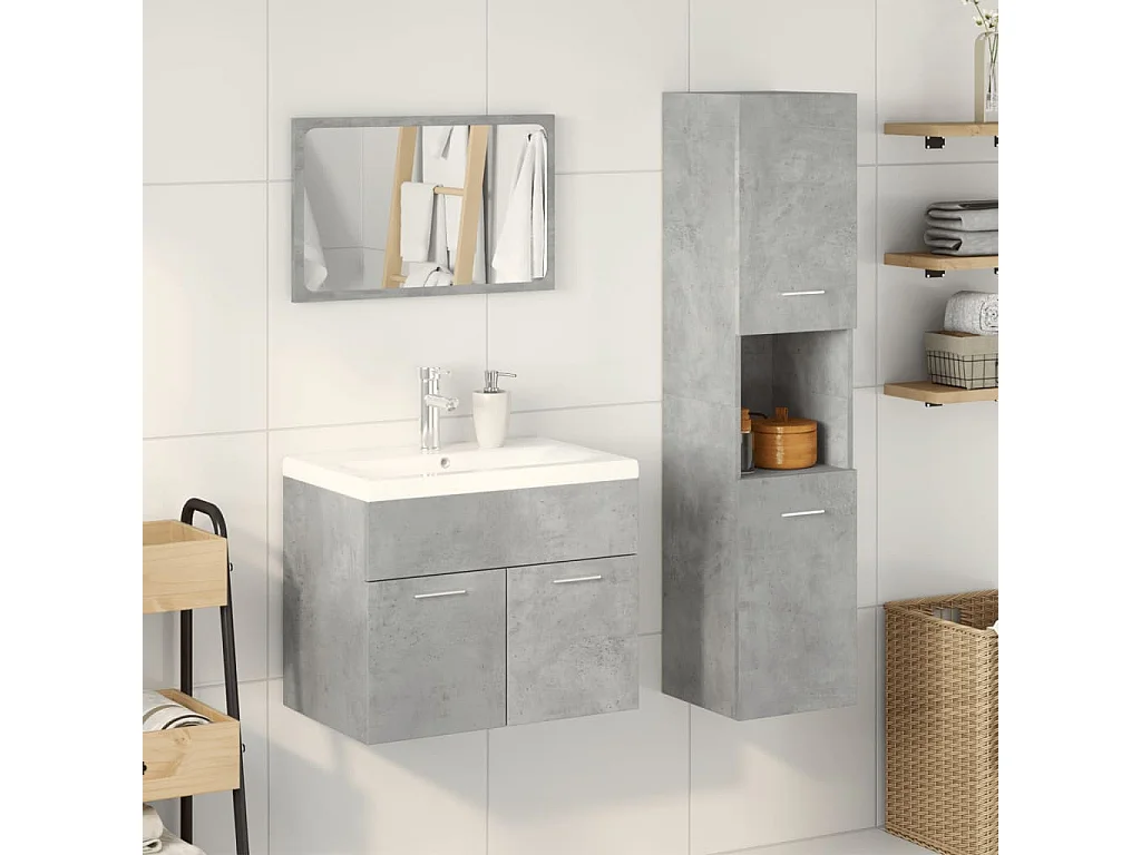 Set di mobili da bagno da 4 pezzi in grigio cemento