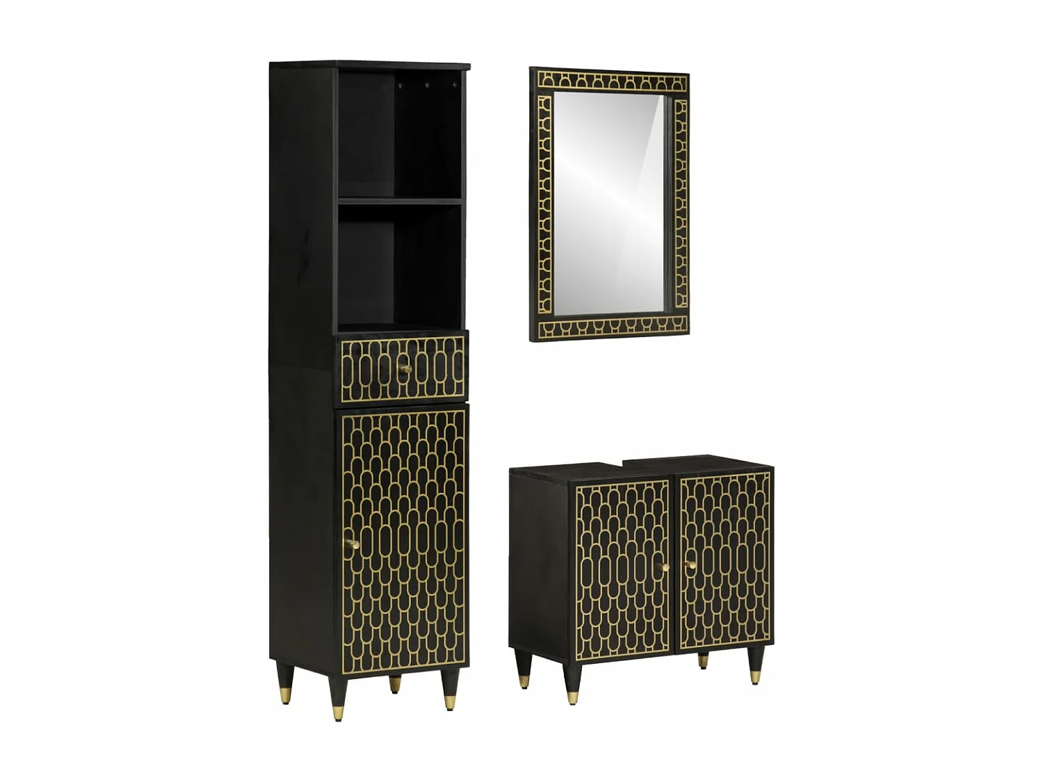 Set di mobili da bagno da 3 pezzi in legno massello di mango