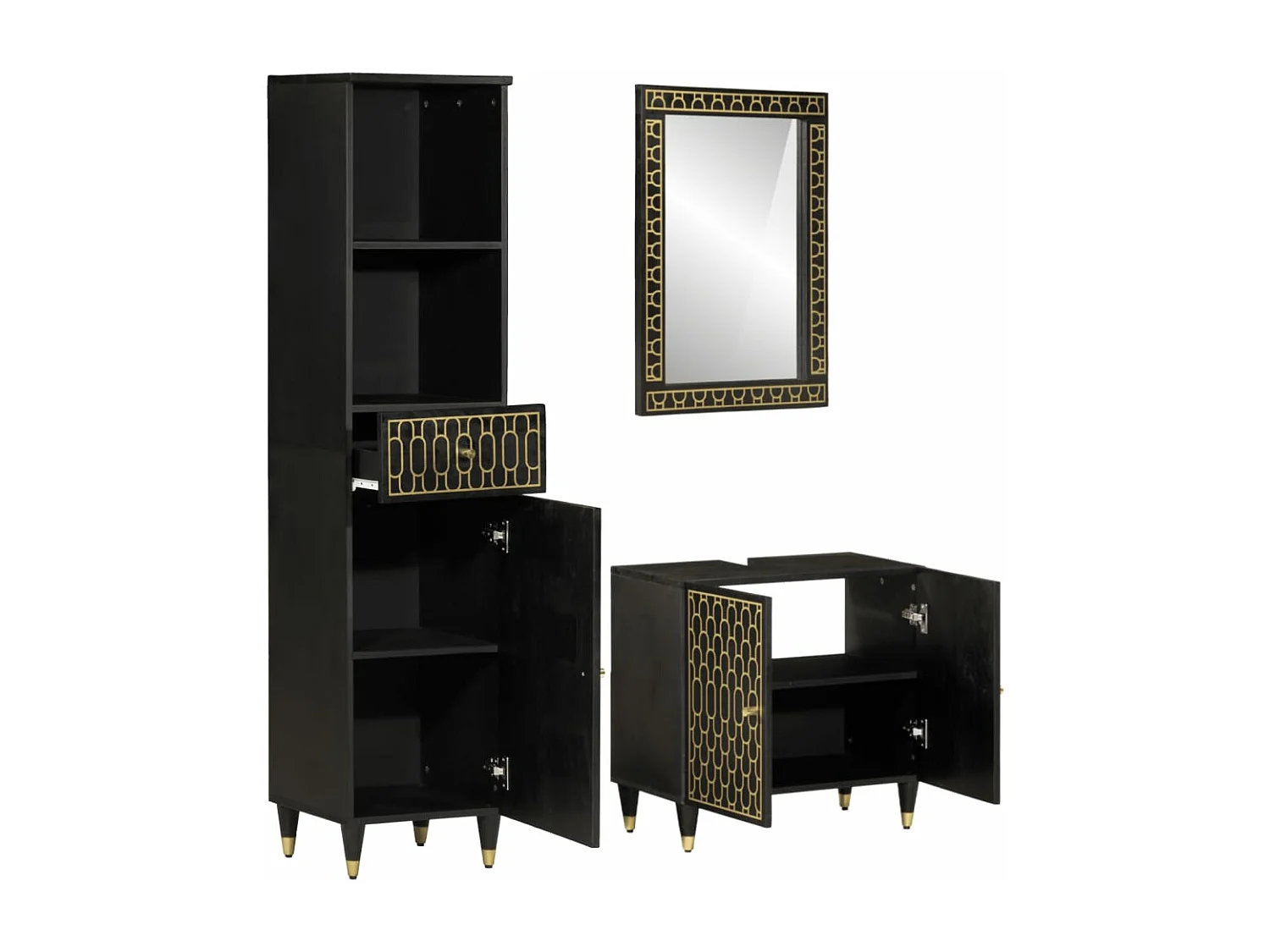 Set di mobili da bagno da 3 pezzi in legno massello di mango