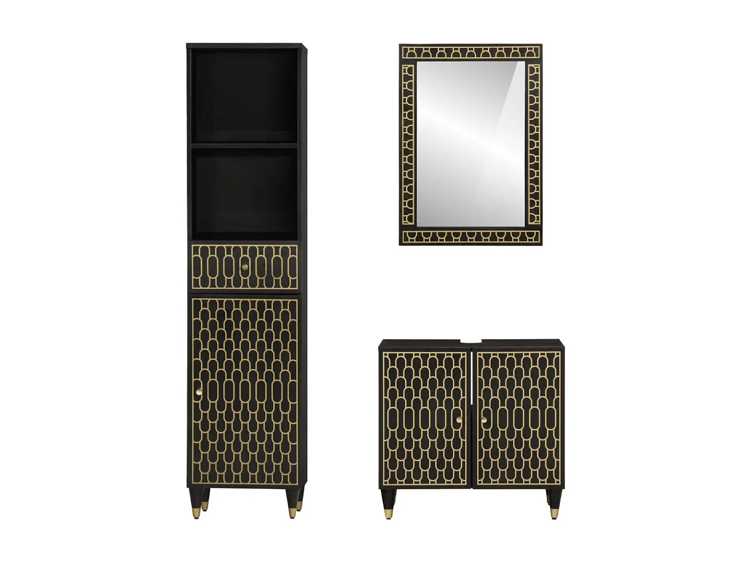 Set di mobili da bagno da 3 pezzi in legno massello di mango