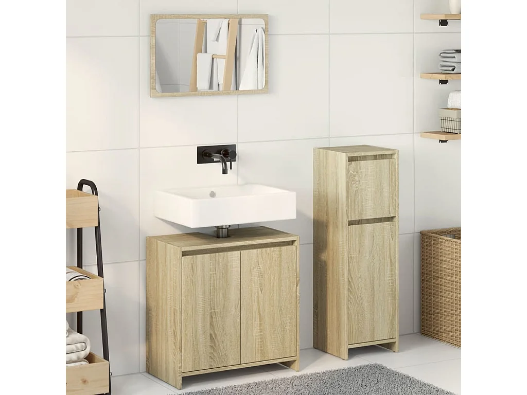 Conjunto de toucador de banheiro de 3 peças Sonoma Oak