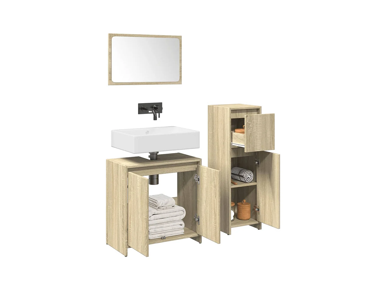 Set da bagno in rovere Sonoma da 3 pezzi