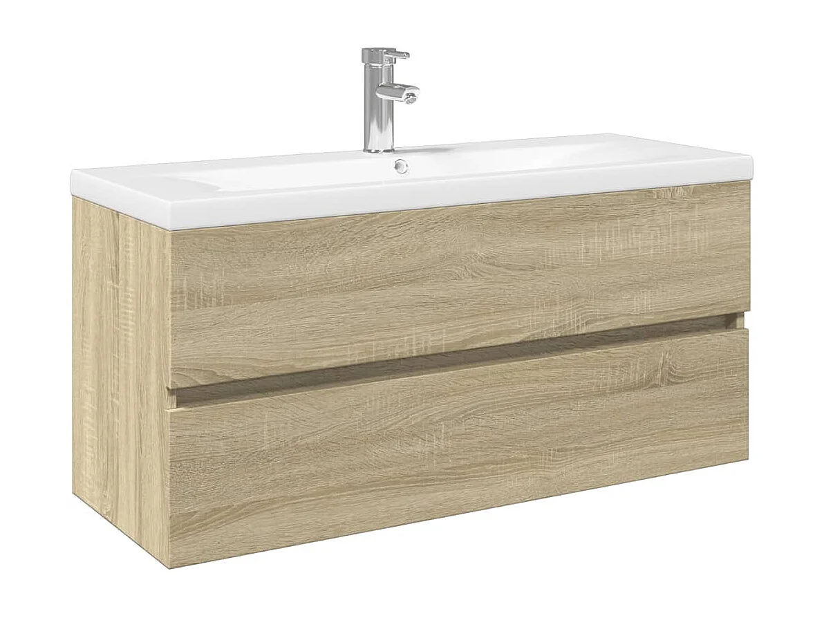 Ensemble de meubles de bain 2pcs céramique et bois d'ingénierie