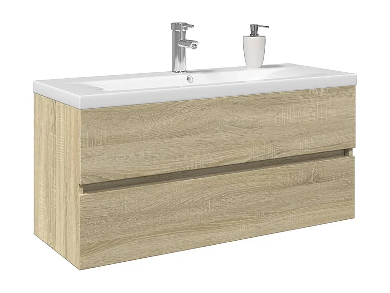 2-teiliges Badezimmermöbel-Set aus Keramik und Holzwerkstoff