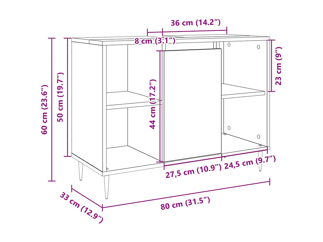 Armoire salle de bain chêne sonoma 80x33x60cm bois d'ingénierie