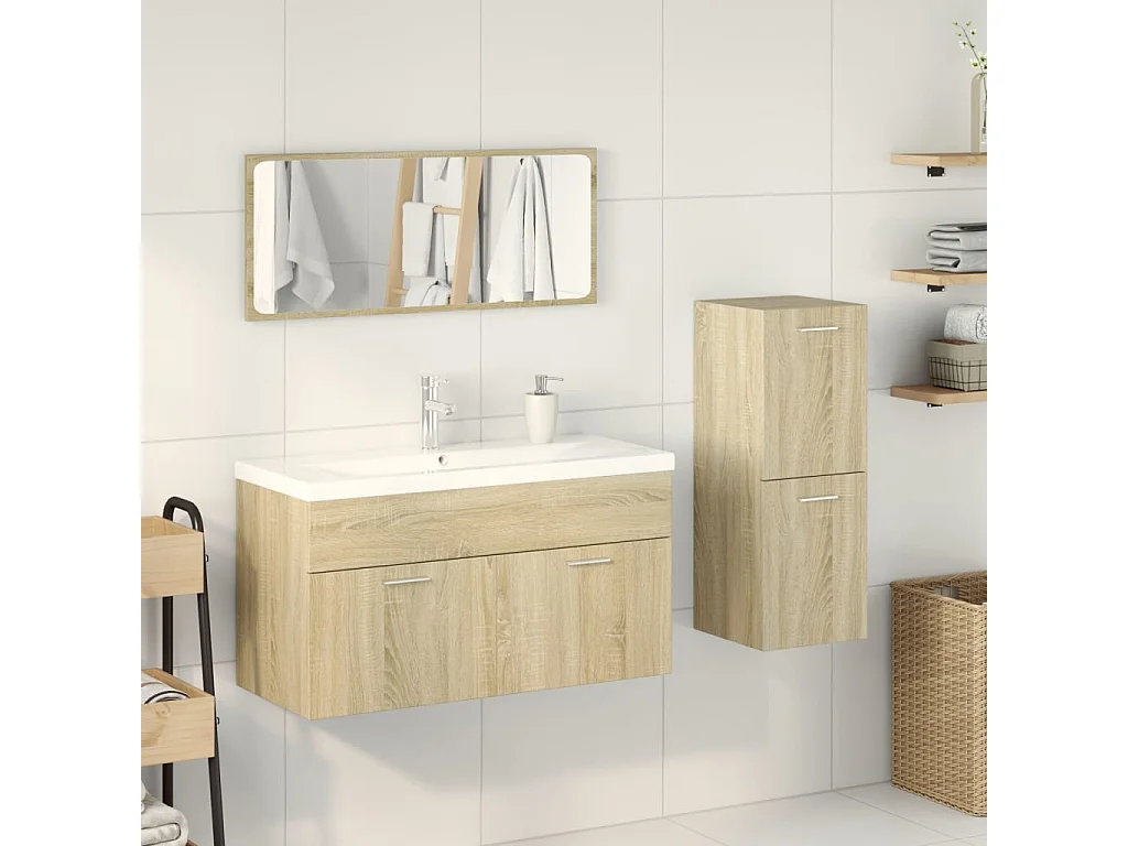 Ensemble de meubles de salle de bain 4 pcs chêne sonoma