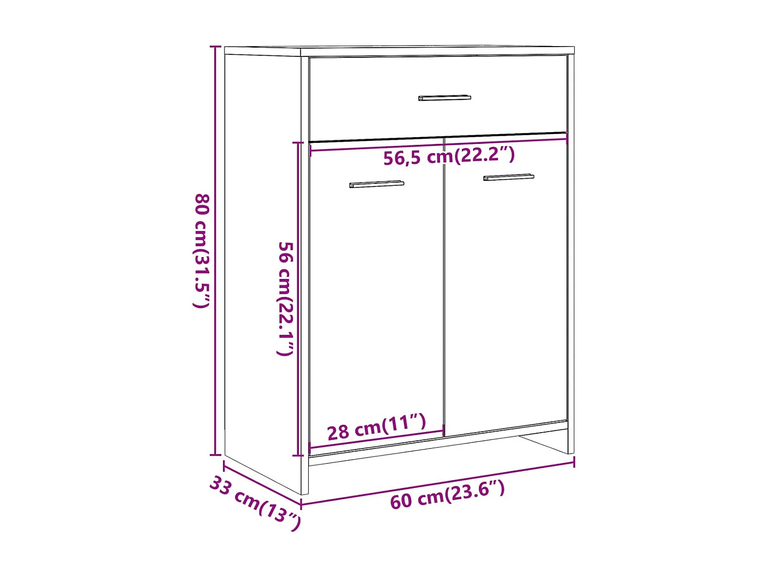 Mobile da bagno in legno vecchio 60x33x80 cm in derivati del legno