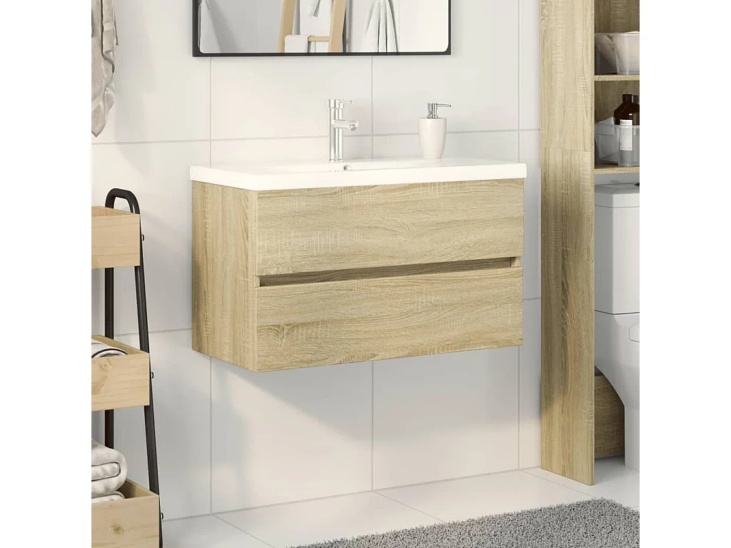 Set di mobili da bagno da 2 pezzi in ceramica e legno ingegnerizzato