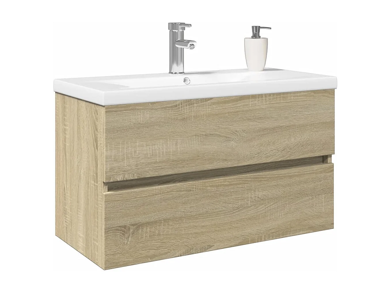 2-teiliges Badezimmermöbel-Set aus Keramik und Holzwerkstoff