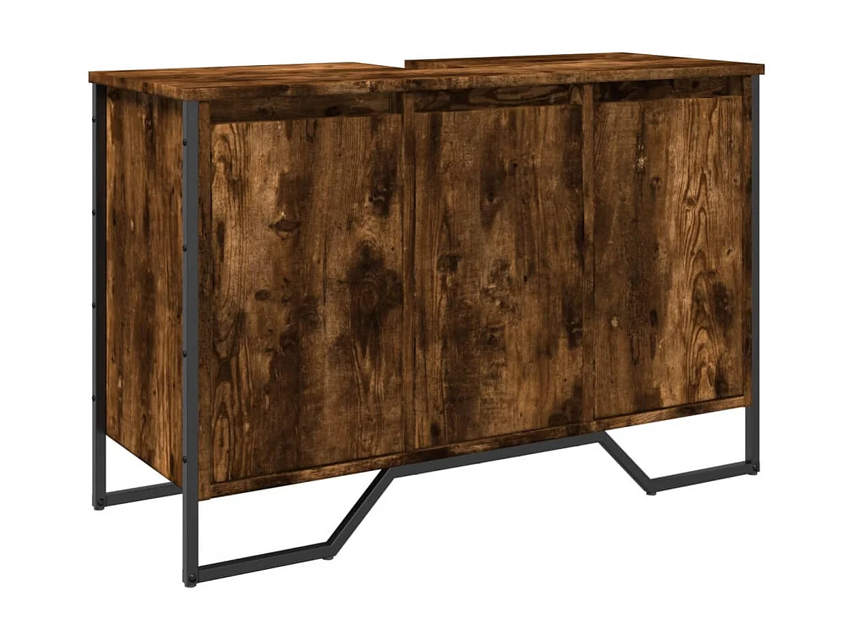 Armoire lavabo de salle de bain chêne fumé 91x35x60 cm