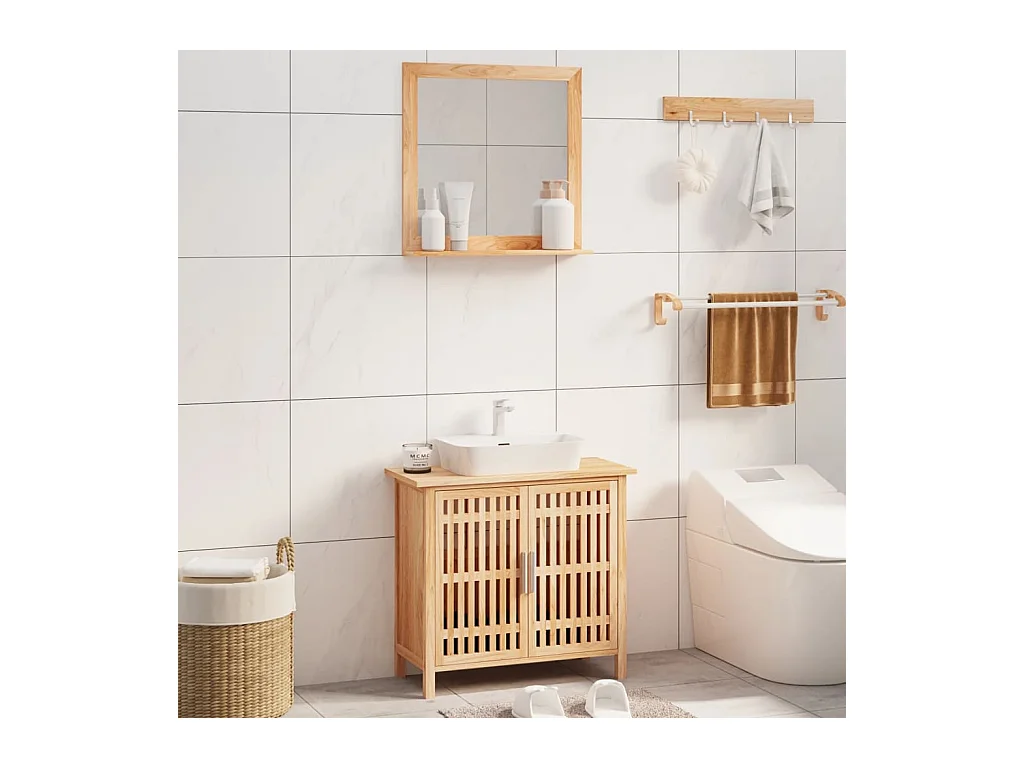 Set di mobili da bagno 2 pezzi in legno massello di noce