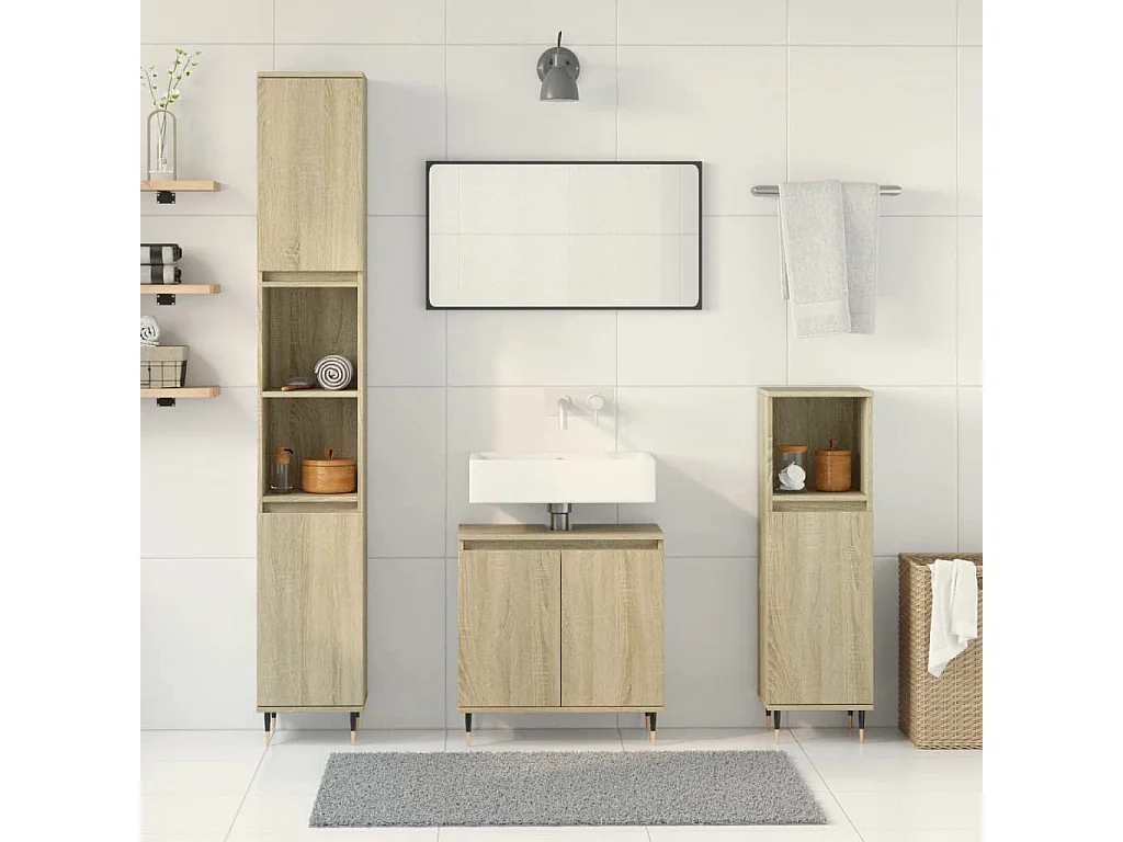 Set da bagno in rovere Sonoma da 3 pezzi