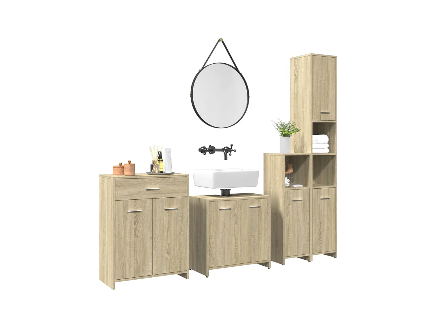 Ensemble de meubles de salle de bain 4 pcs chêne sonoma