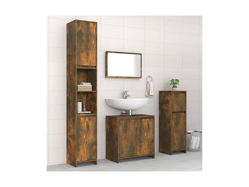 Set Mobili Da Bagno 4 Pezzi In Legno Di Rovere Affumicato