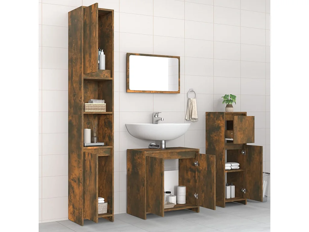 Set Mobili Da Bagno 4 Pezzi In Legno Di Rovere Affumicato