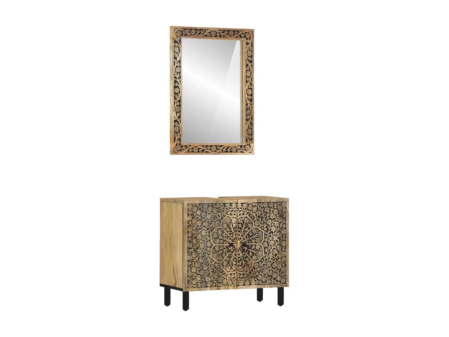 Set 2 mobili da bagno in legno massello di mango