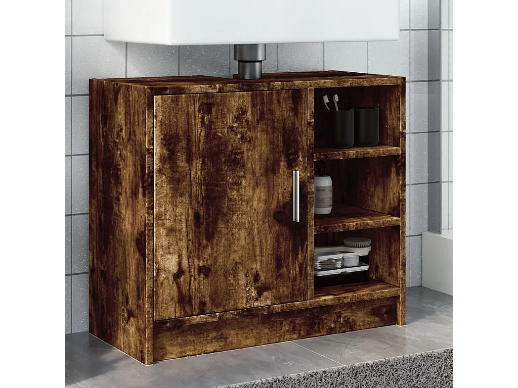 Mueble lavabo roble ahumado 63x29x55 cm madera contrachapada