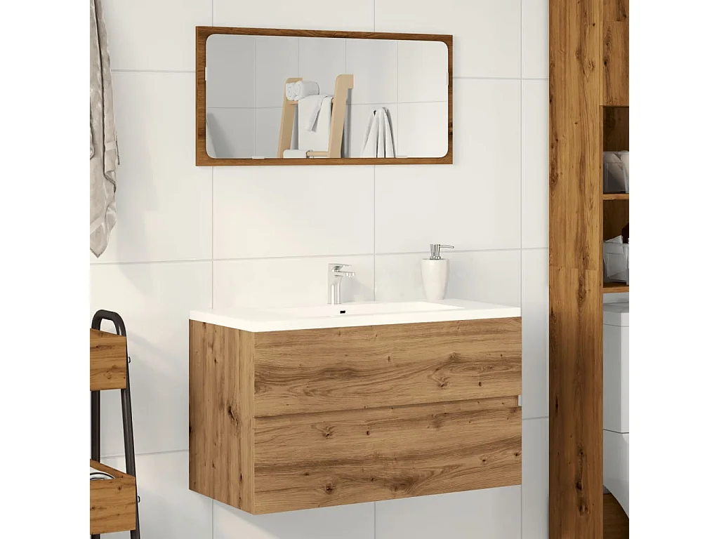 Mobile lavabo artigianale in rovere 90x38,5x45 cm in derivati del legno