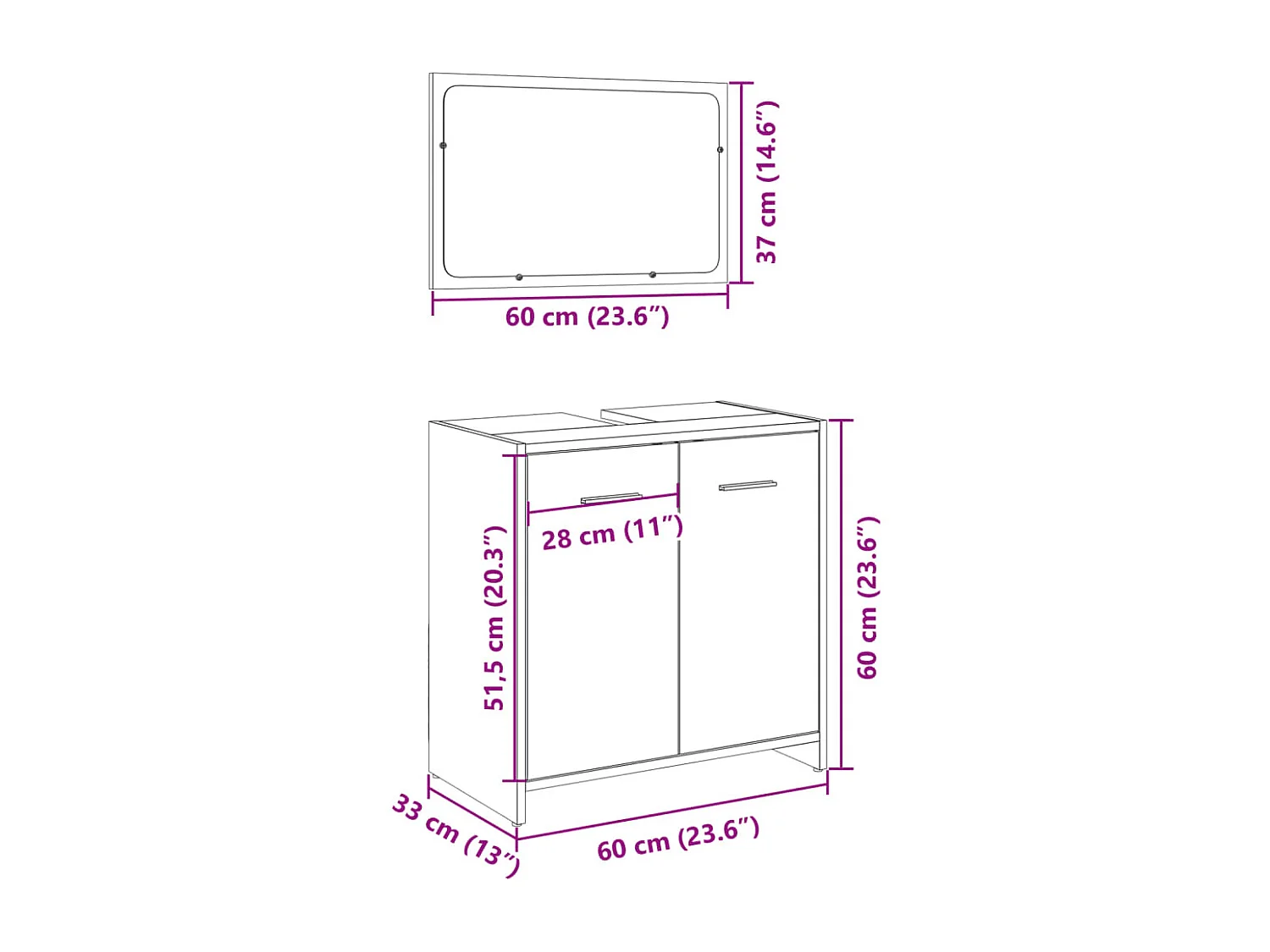 Set da bagno in rovere Sonoma da 2 pezzi