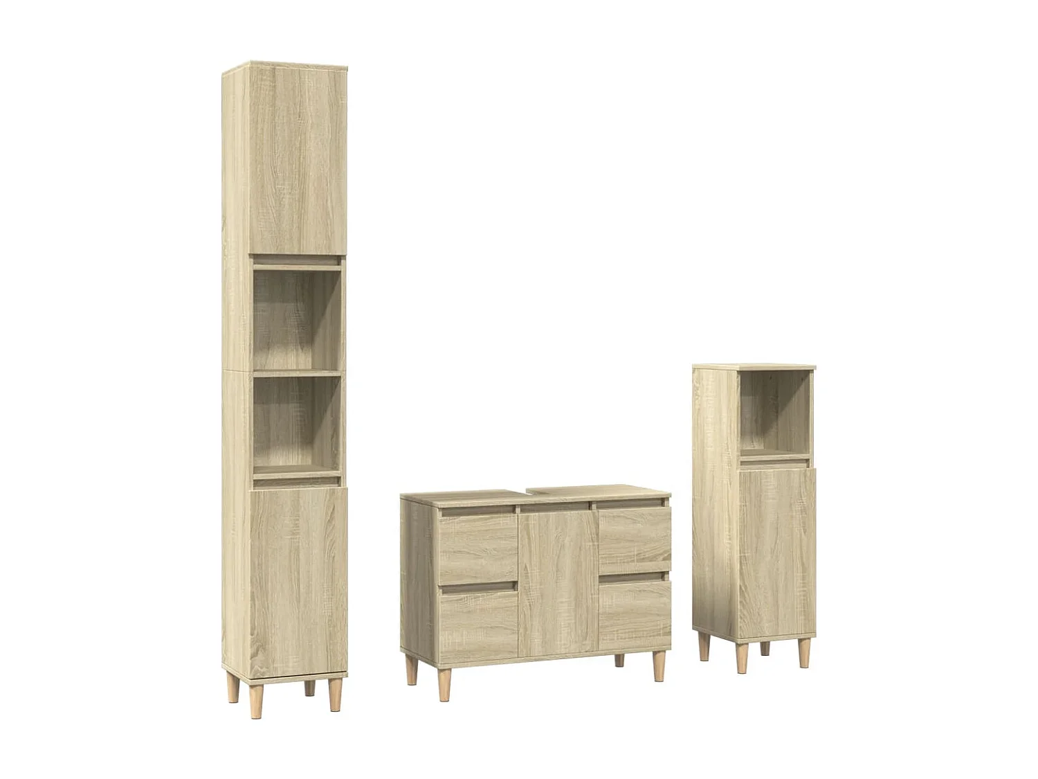 Set da bagno in rovere Sonoma da 3 pezzi