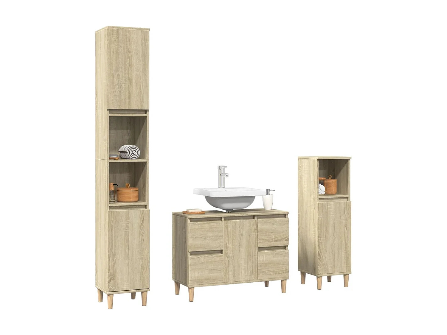 Set da bagno in rovere Sonoma da 3 pezzi