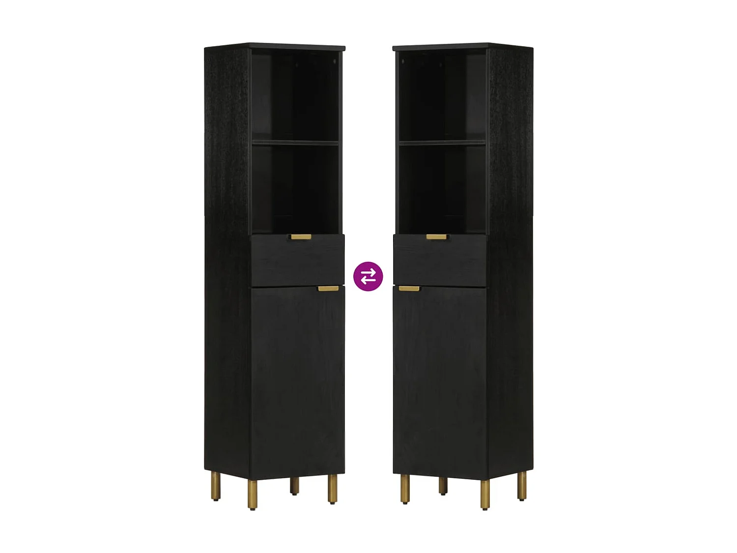 Armoire de salle de bain noir 38x33x160 cm bois massif manguier