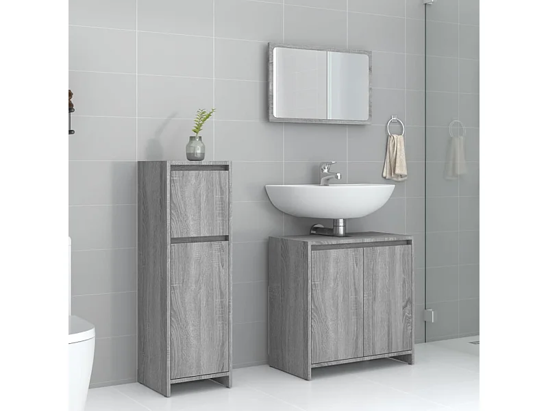 Conjunto de toucador de banheiro de 3 peças cinza Sonoma