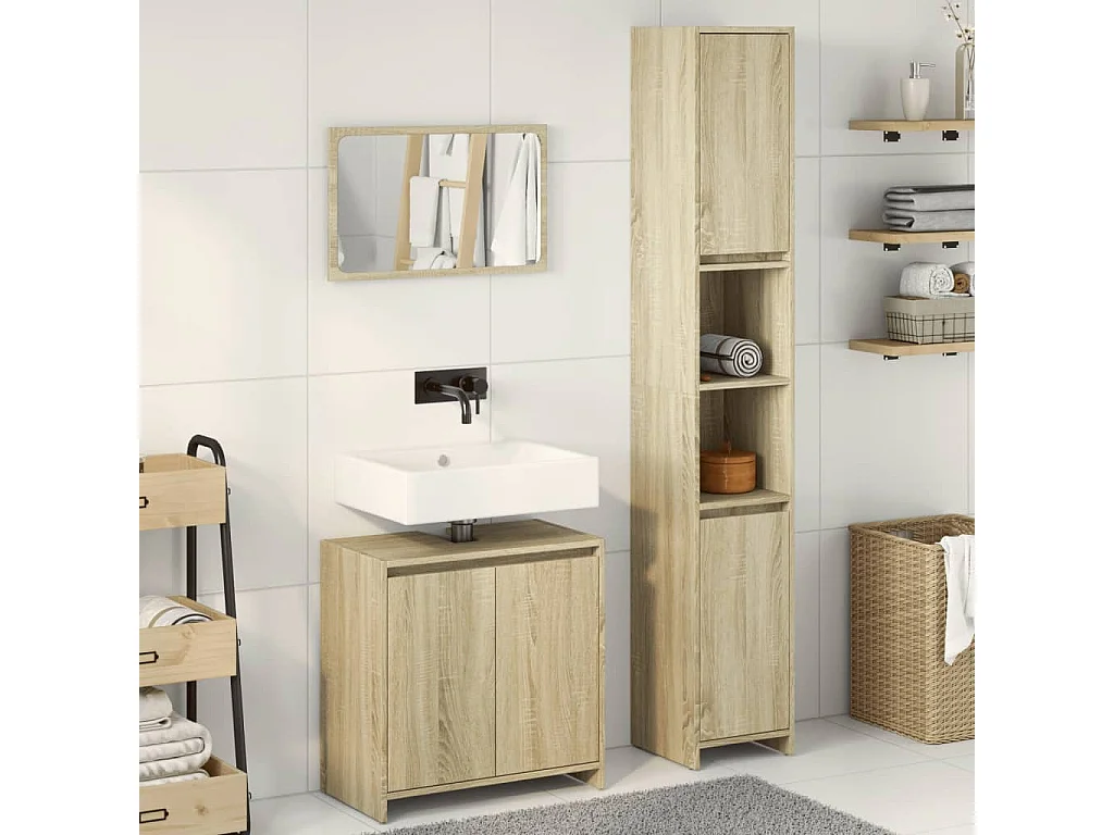 Conjunto de toucador de banheiro de 3 peças Sonoma Oak