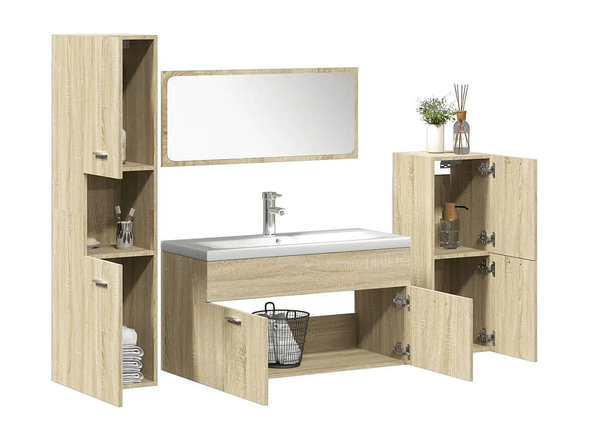 Ensemble de meubles de salle de bain 5 pcs chêne sonoma