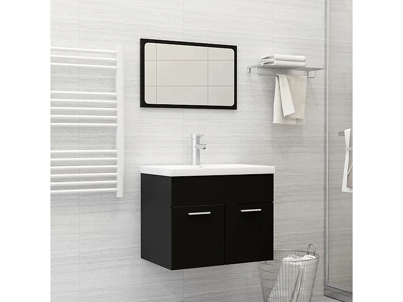 Ensemble de meubles salle de bain 2 pcs Noir Bois d'ingénierie