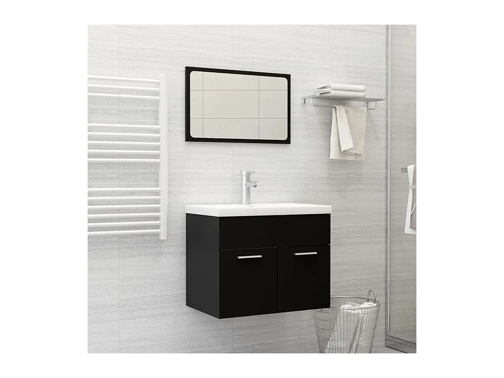 Ensemble de meubles salle de bain 2 pcs Noir Bois d'ingénierie