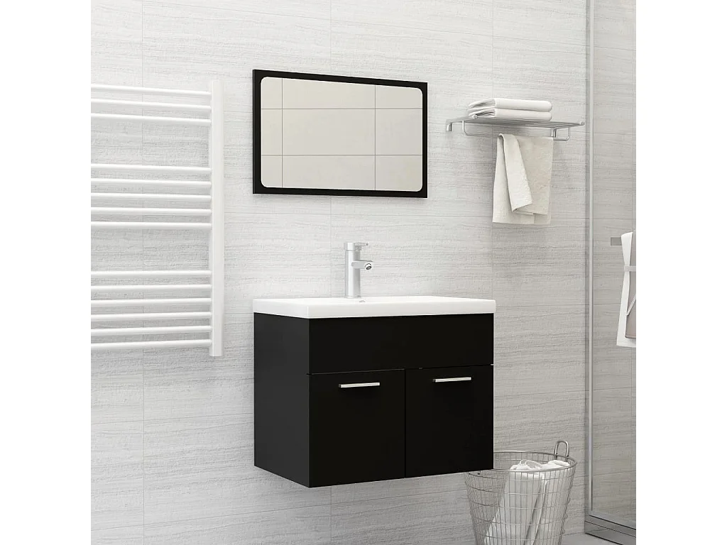 Set di mobili da bagno da 2 pezzi. Legno ingegnerizzato nero