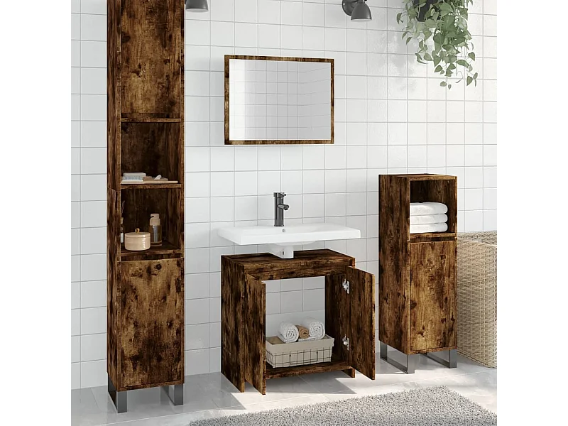 Conjunto de muebles de baño 2 piezas roble ahumado