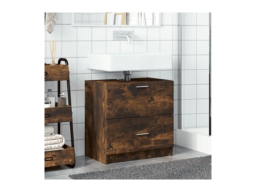 Meuble d'évier chêne fumé 59x37x59 cm bois d'ingénierie