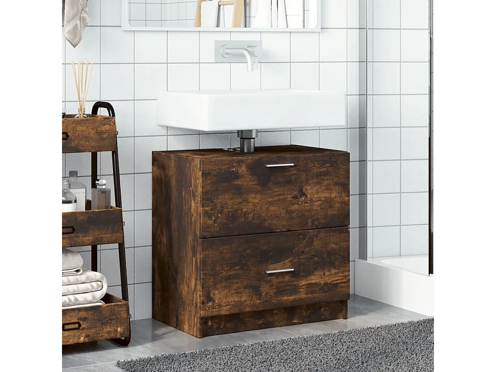 Meuble d'évier chêne fumé 59x37x59 cm bois d'ingénierie