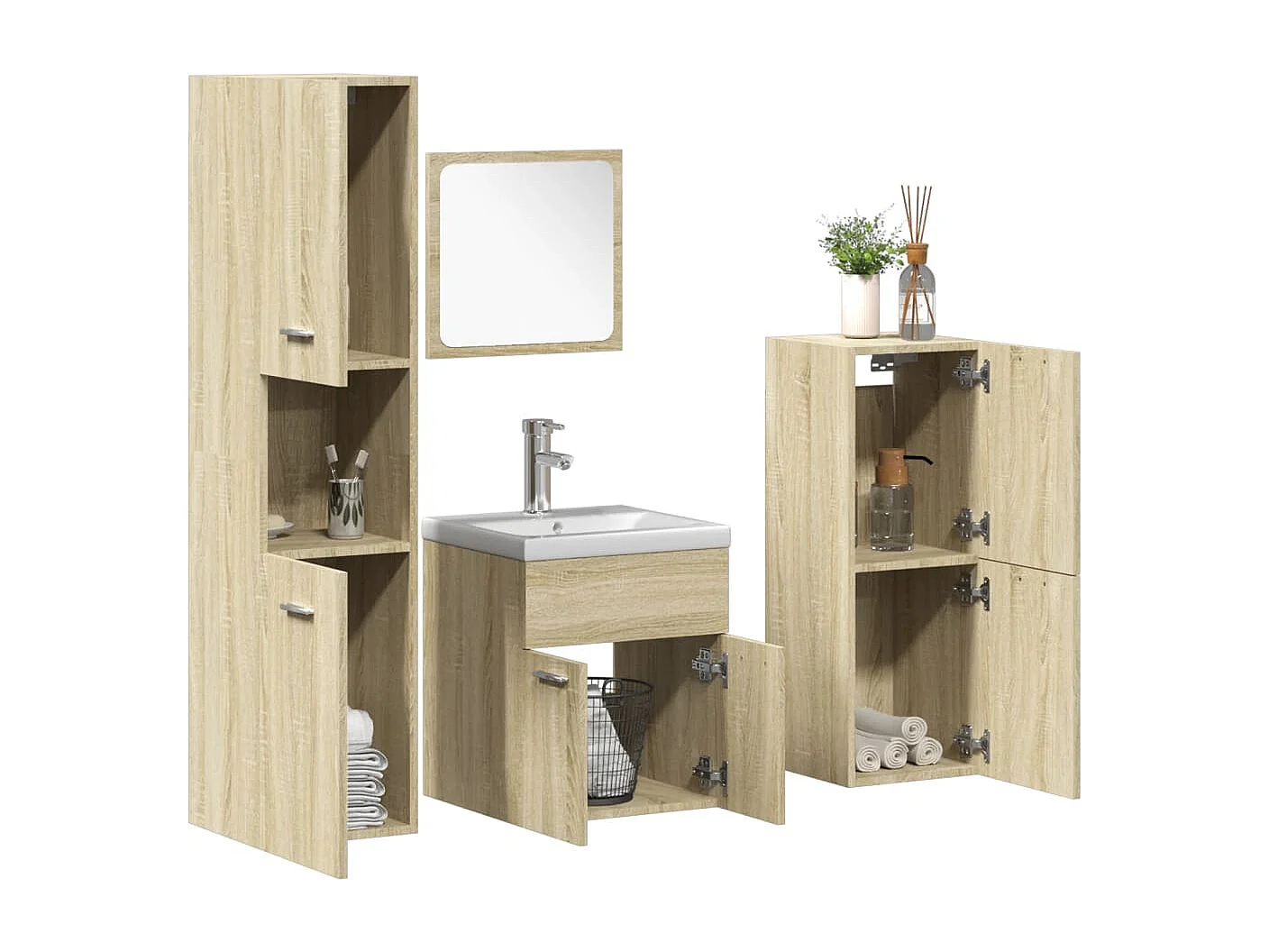 Set da bagno da 5 pezzi in rovere Sonoma