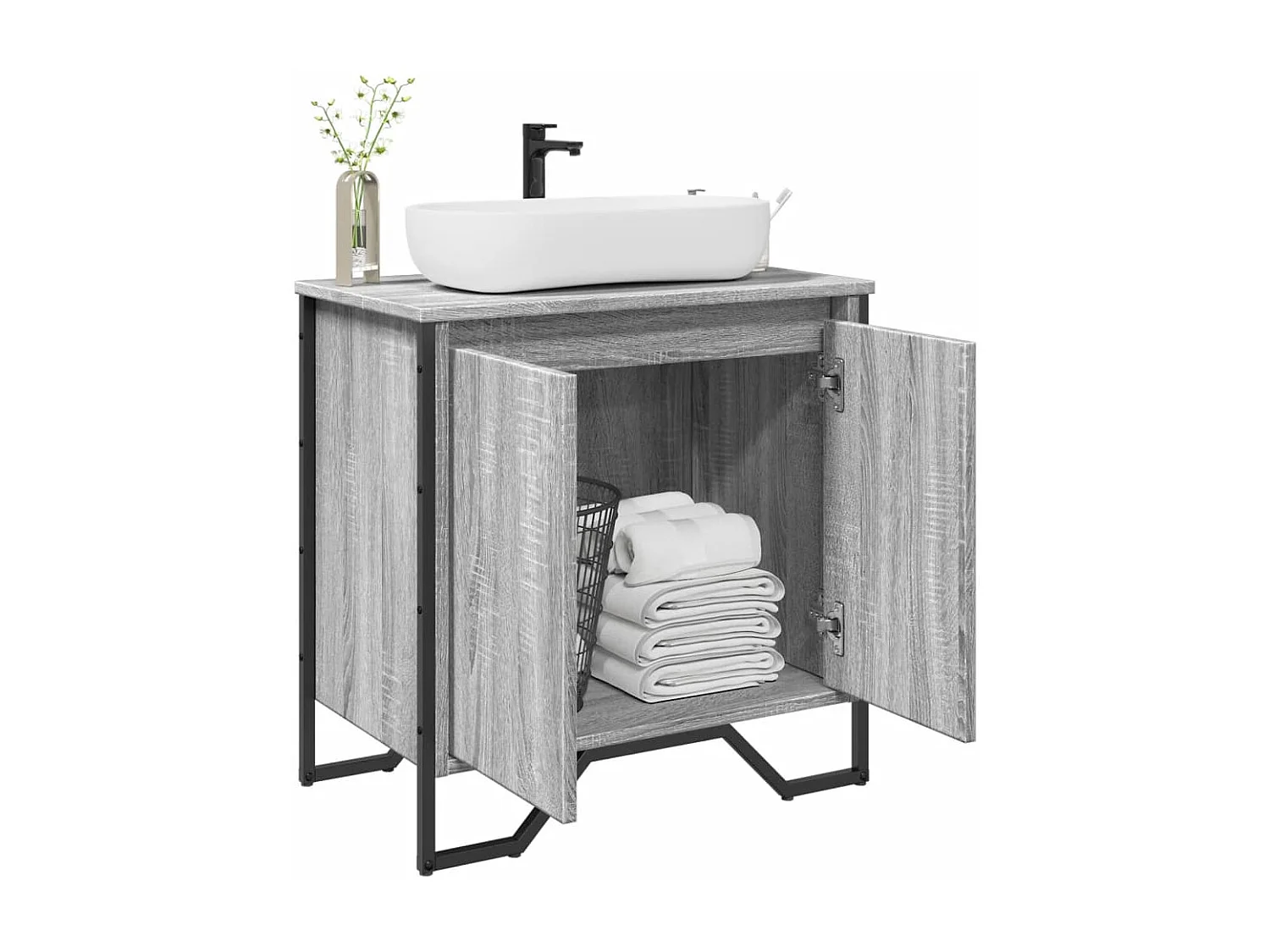 Armoire lavabo de salle de bain sonoma gris 60x35x60 cm