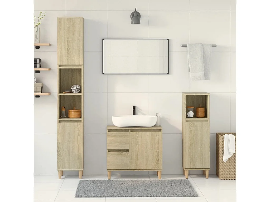 Set da bagno in rovere Sonoma da 3 pezzi
