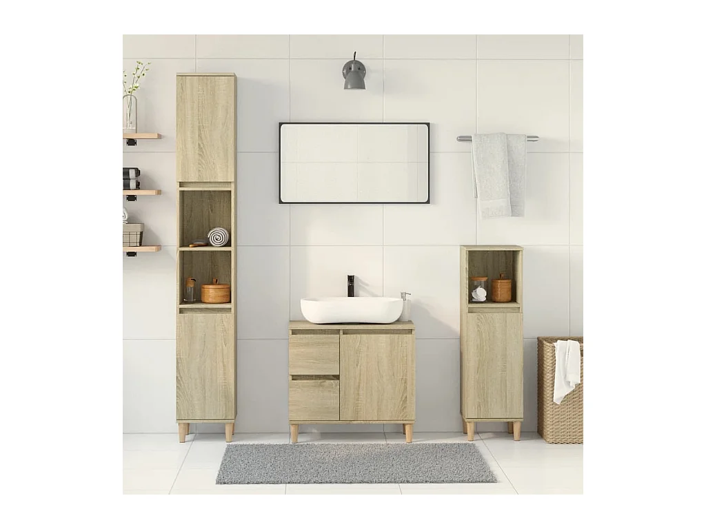 Ensemble de meubles de salle de bain 3 pcs chêne sonoma
