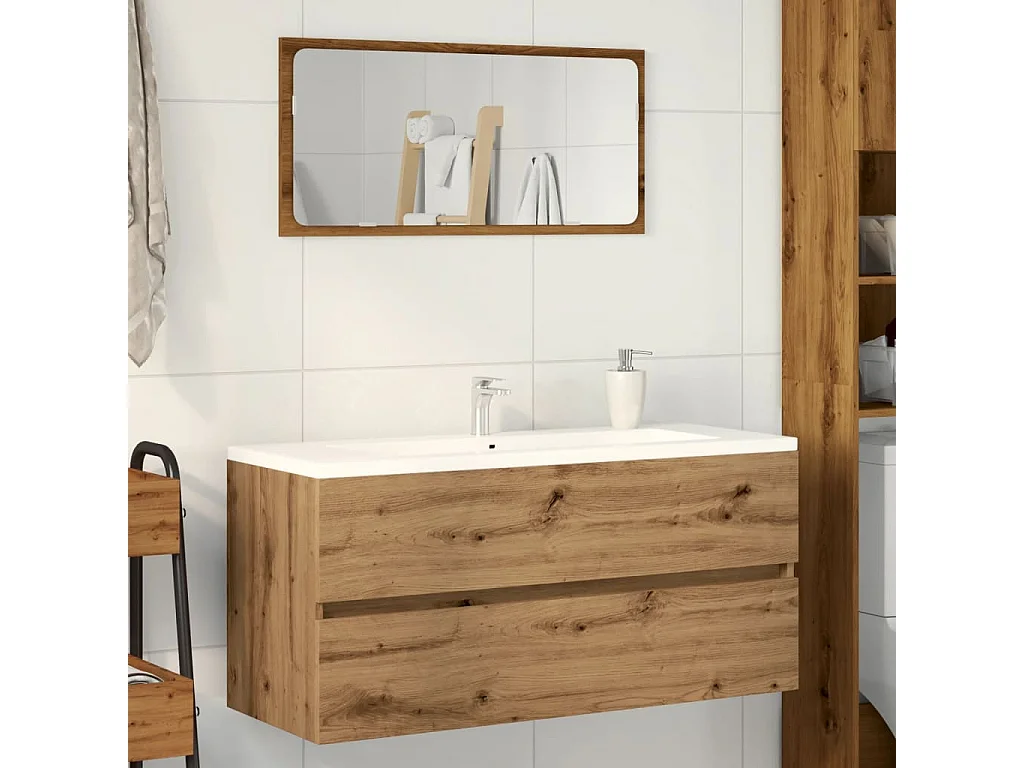 Mueble lavabo artesanal de roble 100x38,5x45 cm de madera contrachapada