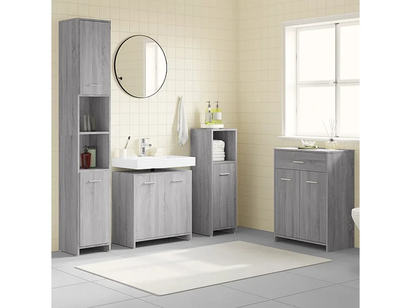 Ensemble de meubles de salle de bain 4 pcs Sonoma gris
