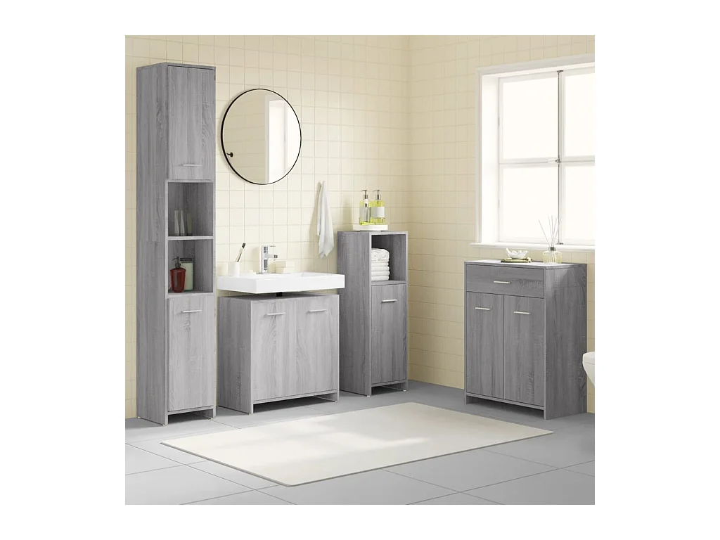 Ensemble de meubles de salle de bain 4 pcs Sonoma gris