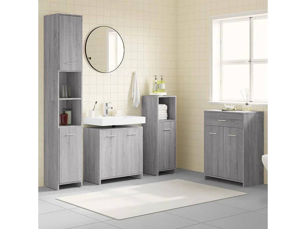 Ensemble de meubles de salle de bain 4 pcs Sonoma gris