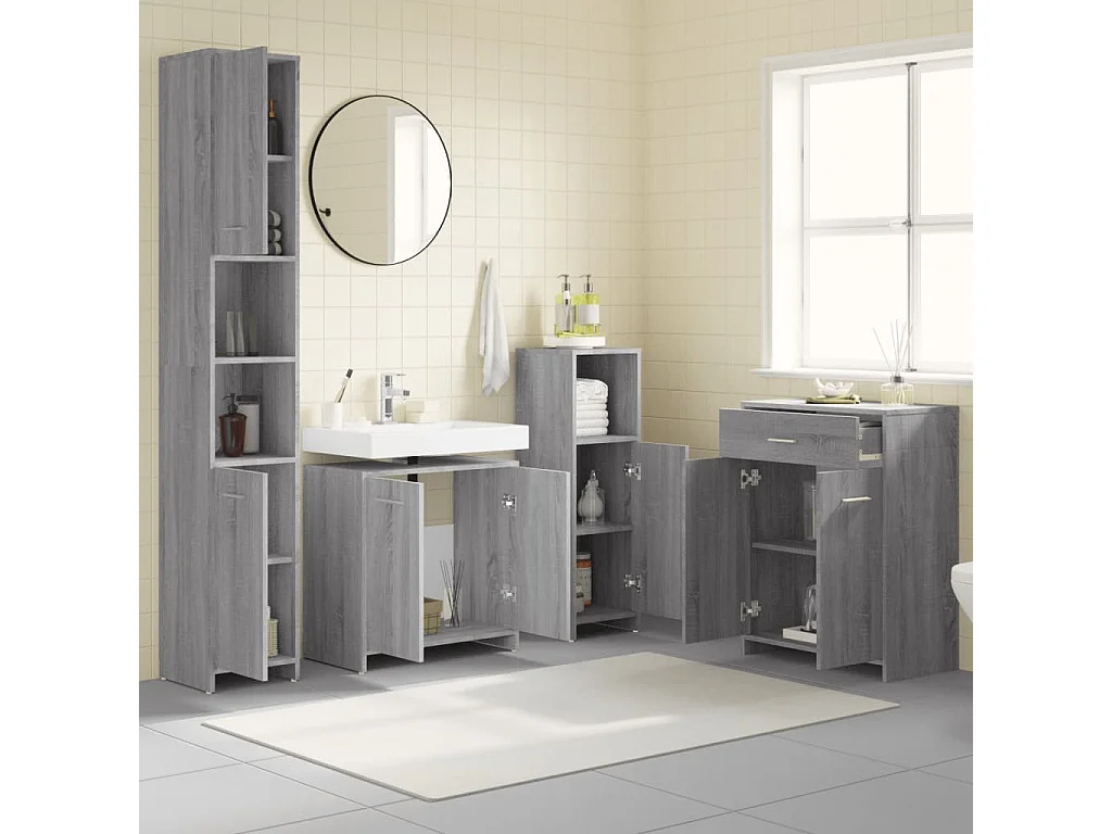 Ensemble de meubles de salle de bain 4 pcs Sonoma gris
