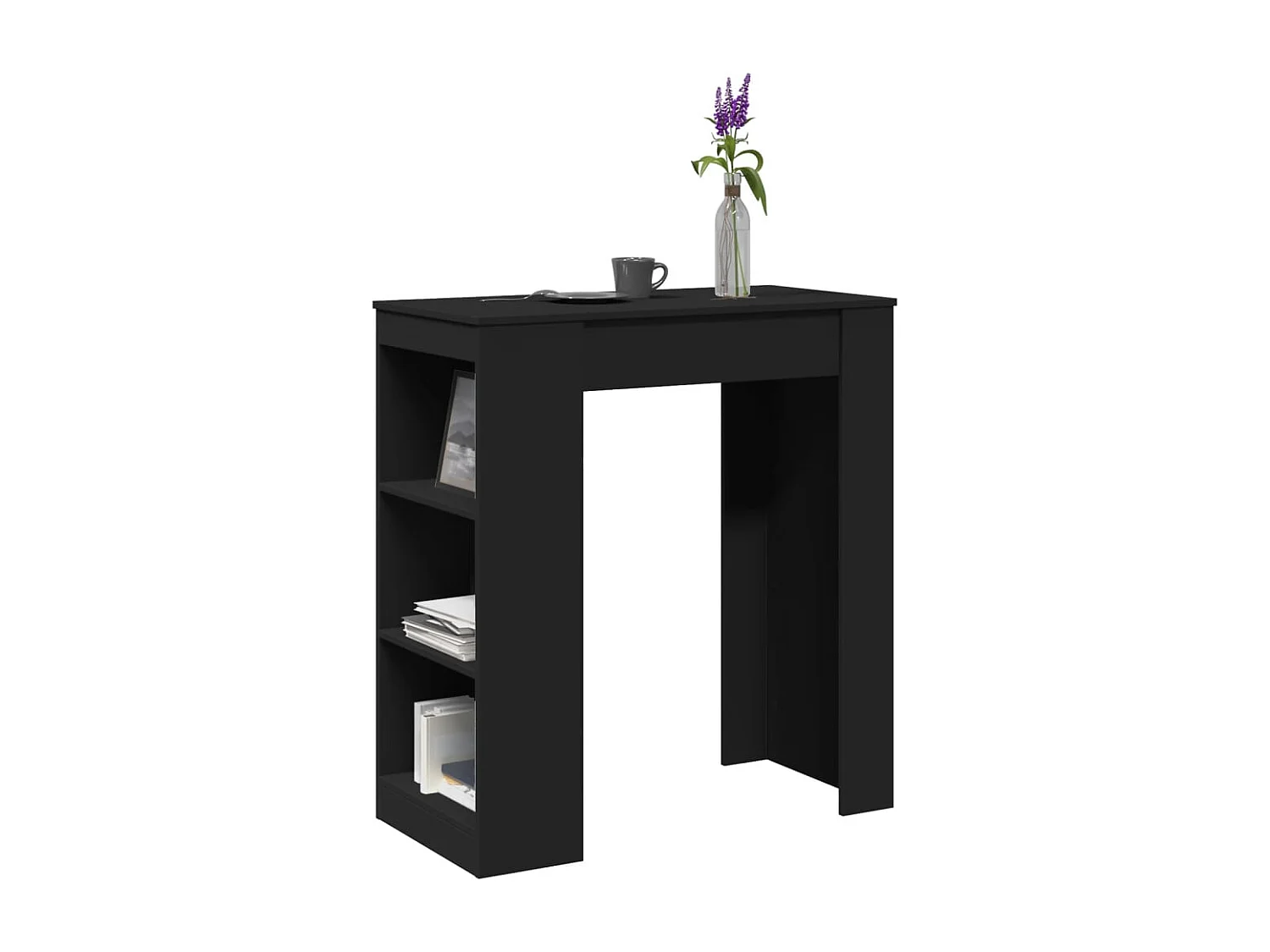 Mesa de bar com prateleiras derivados de madeira preto