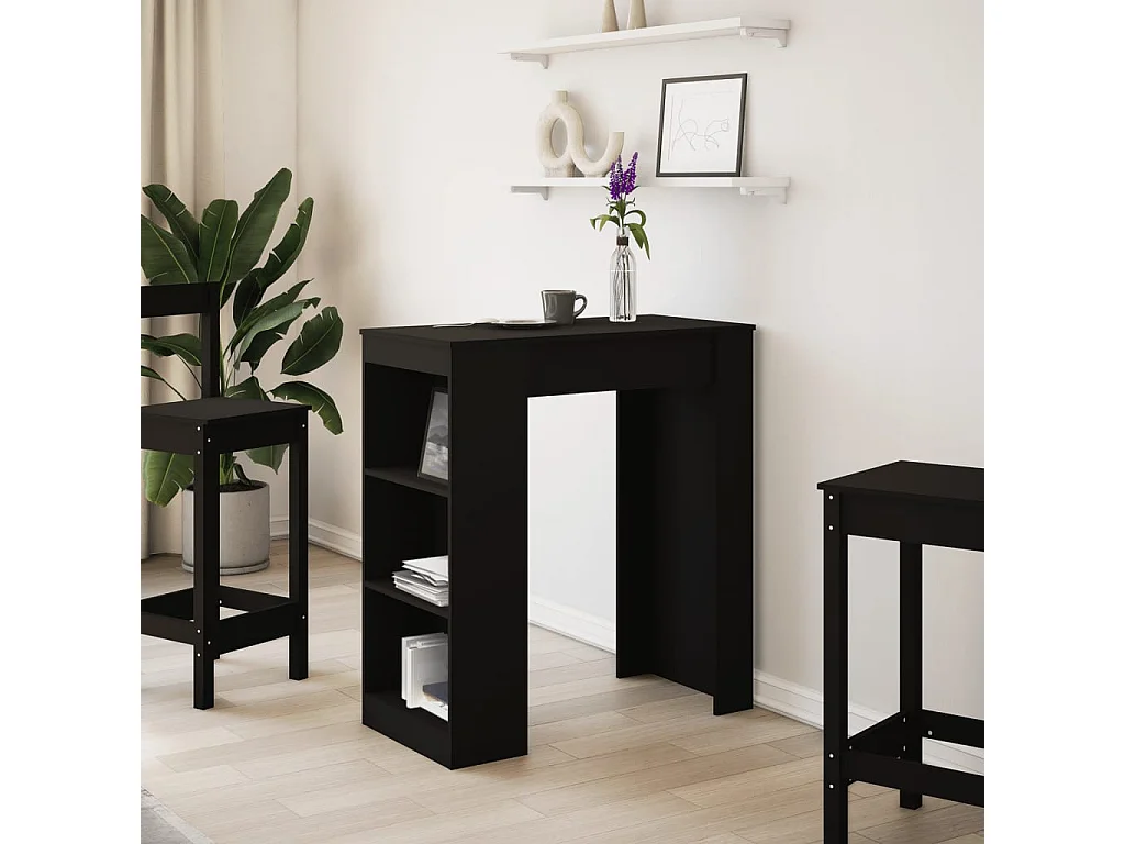 Mesa de bar com prateleiras derivados de madeira preto