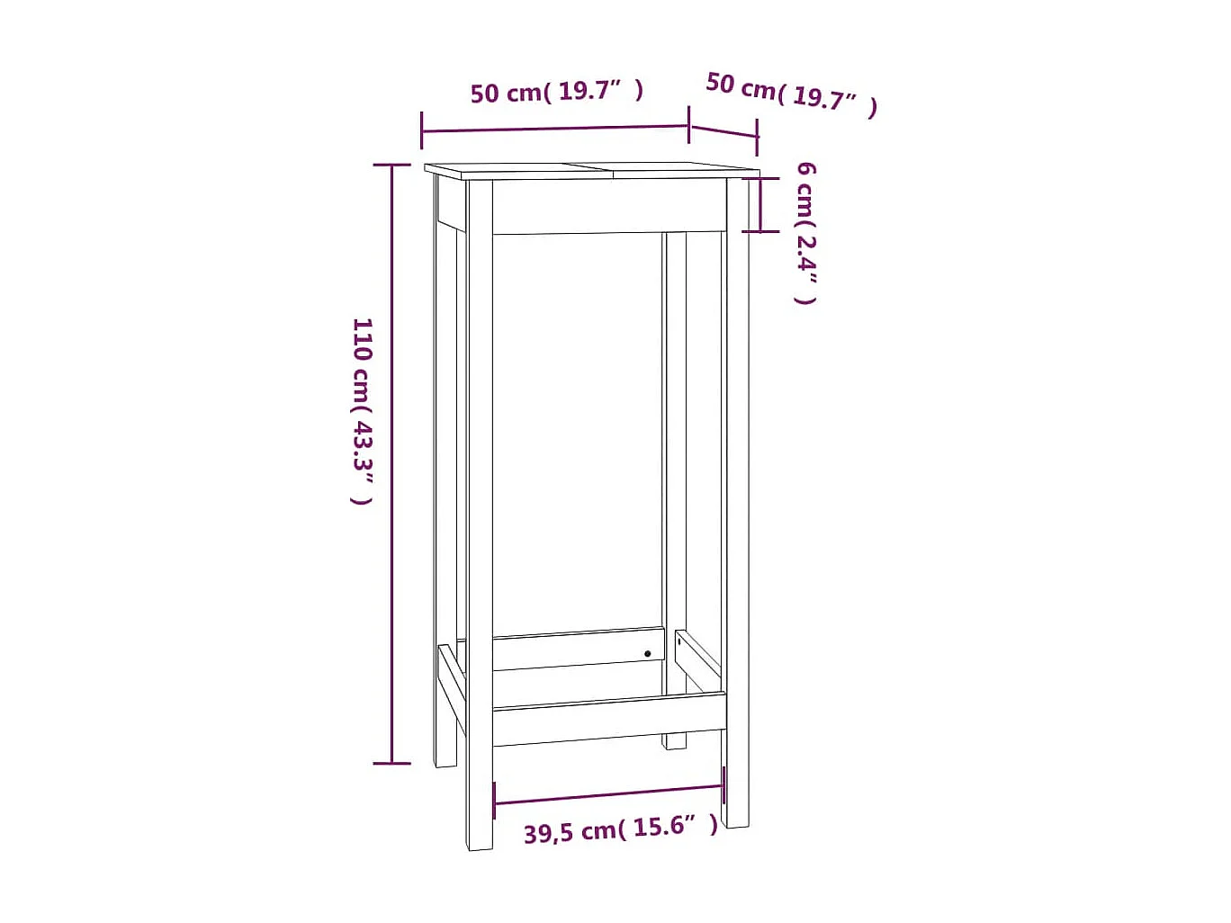 Table de bar 50x50x110 cm bois massif de pin